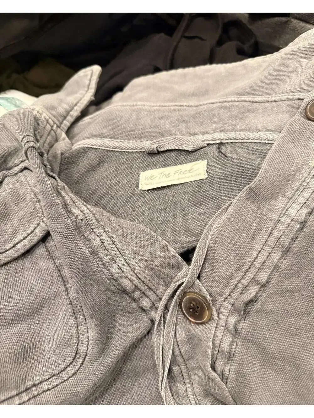 Free People Cropped Washed Black Button Front Jacket - Picture 4 of 7
